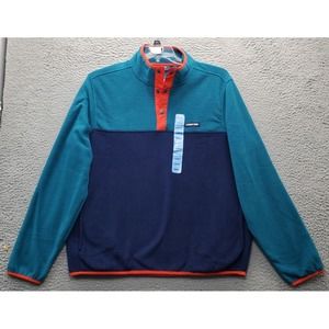 Lands' End Sweater Mens Large Multi Polar‎ Fleece Oeko Tex Snap Neck Pullover